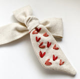 Hand Embroidered Bow - Large Hand Tied - Hearts