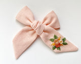 Hand Embroidered Bow - Large Hand Tied - Floral Bunch