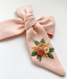 Hand Embroidered Bow - Large Hand Tied - Floral Bunch