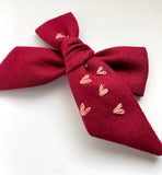 Hand Embroidered Bow - Large Hand Tied - Hearts