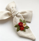 Hand Embroidered Bow - Large Hand Tied - Floral Bunch
