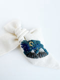 Hand Embroidered Bow - Large Hand Tied - White - Mountains