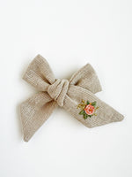 Hand Embroidered Bow - Large Hand Tied - Floral Bunch