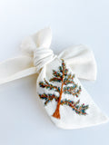 Hand Embroidered Bow - Chunky - Off White Linen - Christmas Tree