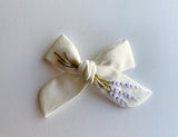 Hand Embroidered Bow - School Girl - White - Lavender