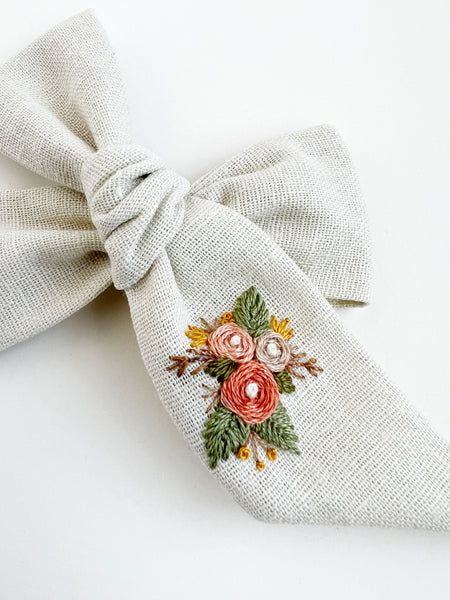 Hand Embroidered Bow - Large Hand Tied - Floral Bunch
