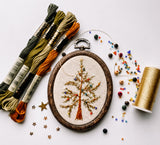 Hand Embroidered (4in tall, 3in wide) Hoop - Christmas Tree (w/bead&sequin detail)