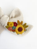 Hand Embroidered Bow - Chunky - Natural - Sunflower & Roses