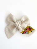 Hand Embroidered Bow - Chunky - Natural - Roses