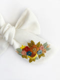 Hand Embroidered Bow - Chunky - White - Floral Bunch