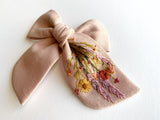 Hand Embroidered Bow - Chunky - Pink - Wildflowers