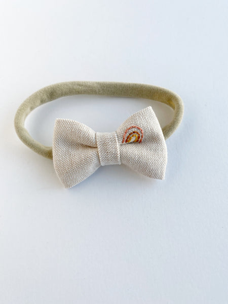 Embroidered Rainbow Newborn Bow (comes on light tan nylon)