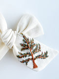 Hand Embroidered Bow - Chunky - Off White Linen - Christmas Tree