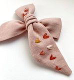 Hand Embroidered Bow - Large Hand Tied - Hearts