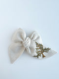 Hand Embroidered Bow - Chunky - Off White - Christmas Tree