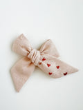 Hand Embroidered Bow - Large Hand Tied - Hearts