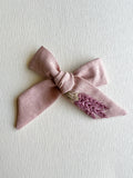 Hand Embroidered Bow - Large Hand Tied - Lavender