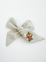 Hand Embroidered Bow - Large Hand Tied - Floral Bunch
