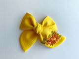Hand Embroidered Bow - Chunky - Yellow - Floral Bunch