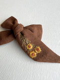 Hand Embroidered Bow - Large Hand Tied - Floral Bunch