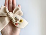 Hand Embroidered Wildflowers - Chunky Hand Tied Bow