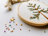 Hand Embroidered 4.5in Hoop - Christmas Tree (w/bead&sequin detail)