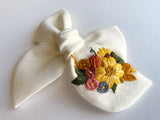 Hand Embroidered Bow - Chunky - White - Floral Bunch