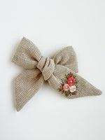Hand Embroidered Bow - Large Hand Tied - Floral Bunch
