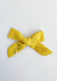 Hand Embroidered Bow - School Girl - Yellow - Bee + Honeycomb