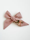 Hand Embroidered Bow - Large Hand Tied - Floral Bunch