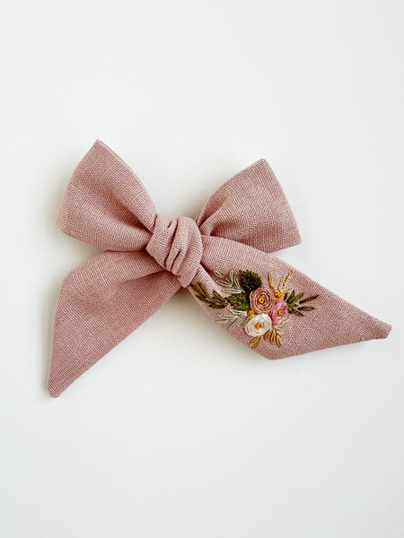 Hand Embroidered Bow - Large Hand Tied - Floral Bunch