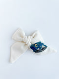 Hand Embroidered Bow - Large Hand Tied - White - Mountains