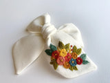 Hand Embroidered Bow - Chunky - White - Floral Bunch