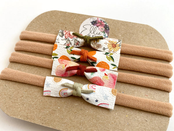 Faux Leather Mini Bows on Medium Tan Nylon