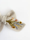 Hand Embroidered Bow - Chunky - Natural - Wildflowers