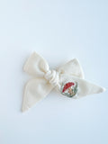 Hand Embroidered Bow - Large Hand Tied - White - Mushroom