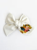 Hand Embroidered Bow - Chunky - White - Floral Bunch