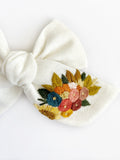 Hand Embroidered Bow - Chunky - White - Floral Bunch