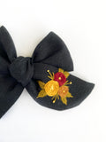 Hand Embroidered Bow - Chunky - Black - Floral Bunch
