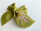 Hand Embroidered Bow - Chunky - Green - Lavender