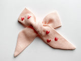 Hand Embroidered Bow - Large Hand Tied - Hearts