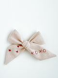 Hand Embroidered Bow - Large Hand Tied - Hearts & XOXO