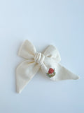 Hand Embroidered Bow - Large Hand Tied - White - Mushroom