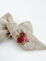Hand Embroidered Bow - Large Hand Tied - Floral Bunch
