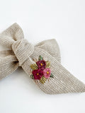 Hand Embroidered Bow - Large Hand Tied - Floral Bunch