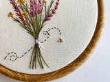 Hand Embroidered 5inch Hoop - Bright Wildflowers + Bee