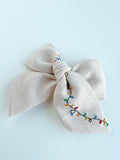Hand Embroidered Bow - Chunky - Light Pink - Christmas Lights