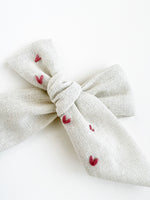 Hand Embroidered Bow - Large Hand Tied - Hearts