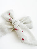Hand Embroidered Bow - Large Hand Tied - Hearts
