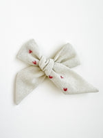 Hand Embroidered Bow - Large Hand Tied - Hearts